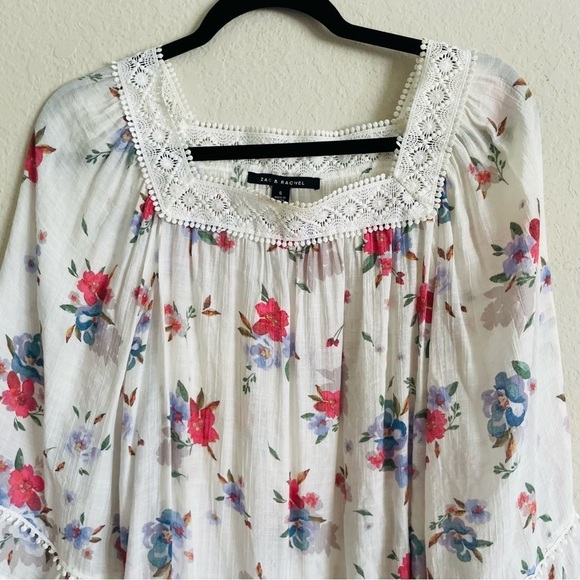 Zac & Rachel floral bell sleeve blouse size S boho flowy prairie feminine top - Picture 5 of 9